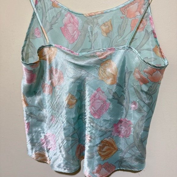 Women’s Vintage Silk Satin Floral Print Tulip Slip Tank Top Pjs Top No Size Tag - Picture 14 of 16